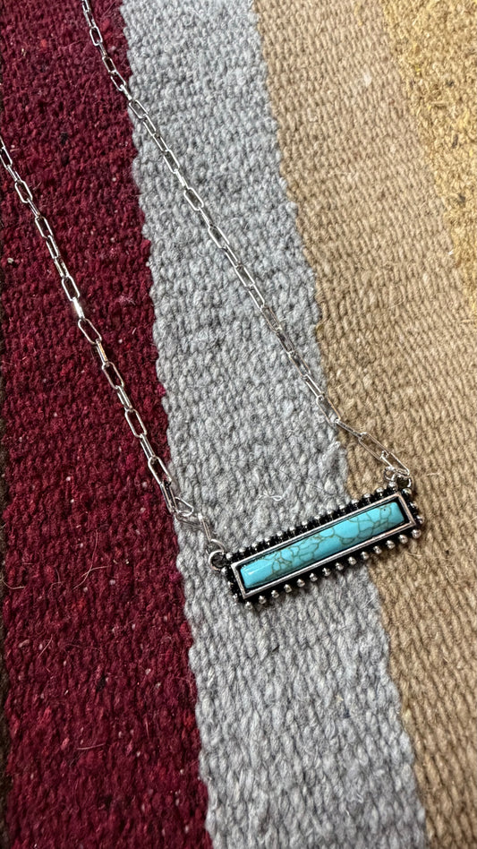 Western Turquoise Bar Necklace: Silver