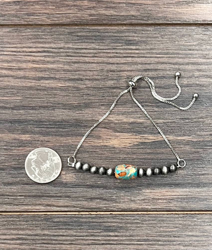 Handmade Gemstone, Brass Adjustable Bracelet