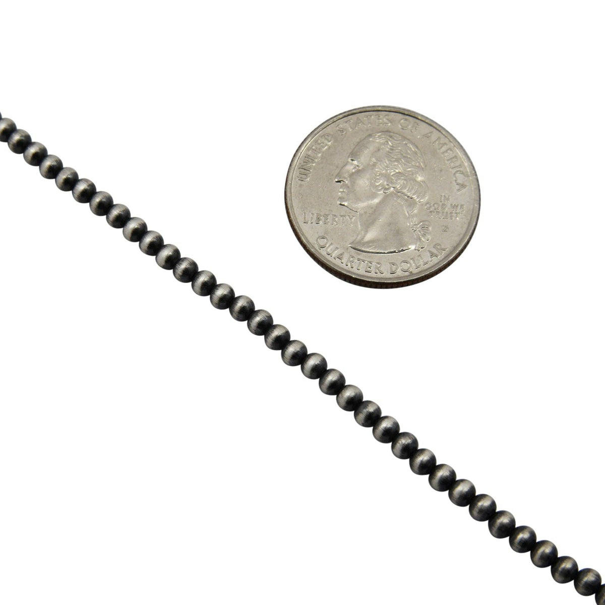 Sterling Silver Navajo Pearl 3mm Oxidize Round Bead Necklace. Available from 14" to 60": 16"