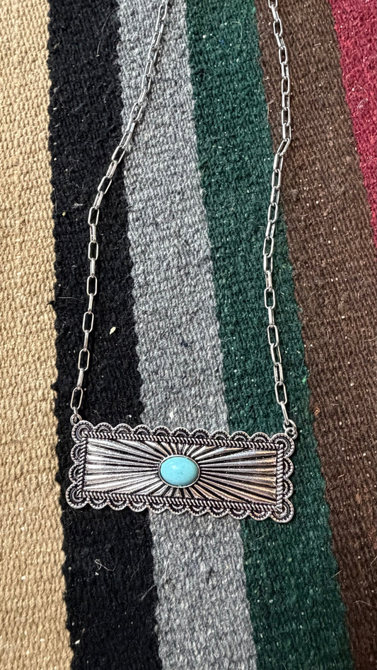 Western Metal Plate Necklace: TURQUOISE