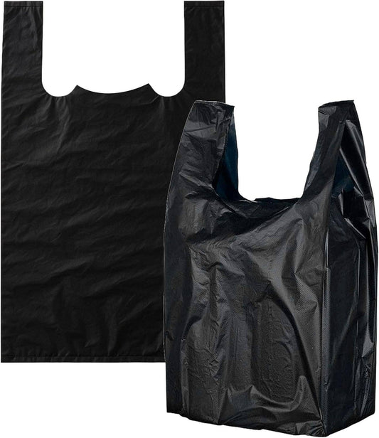 EcoQuality Black Plastic Shopping Bags Large 12x6.5x22 Inches: 600pcs