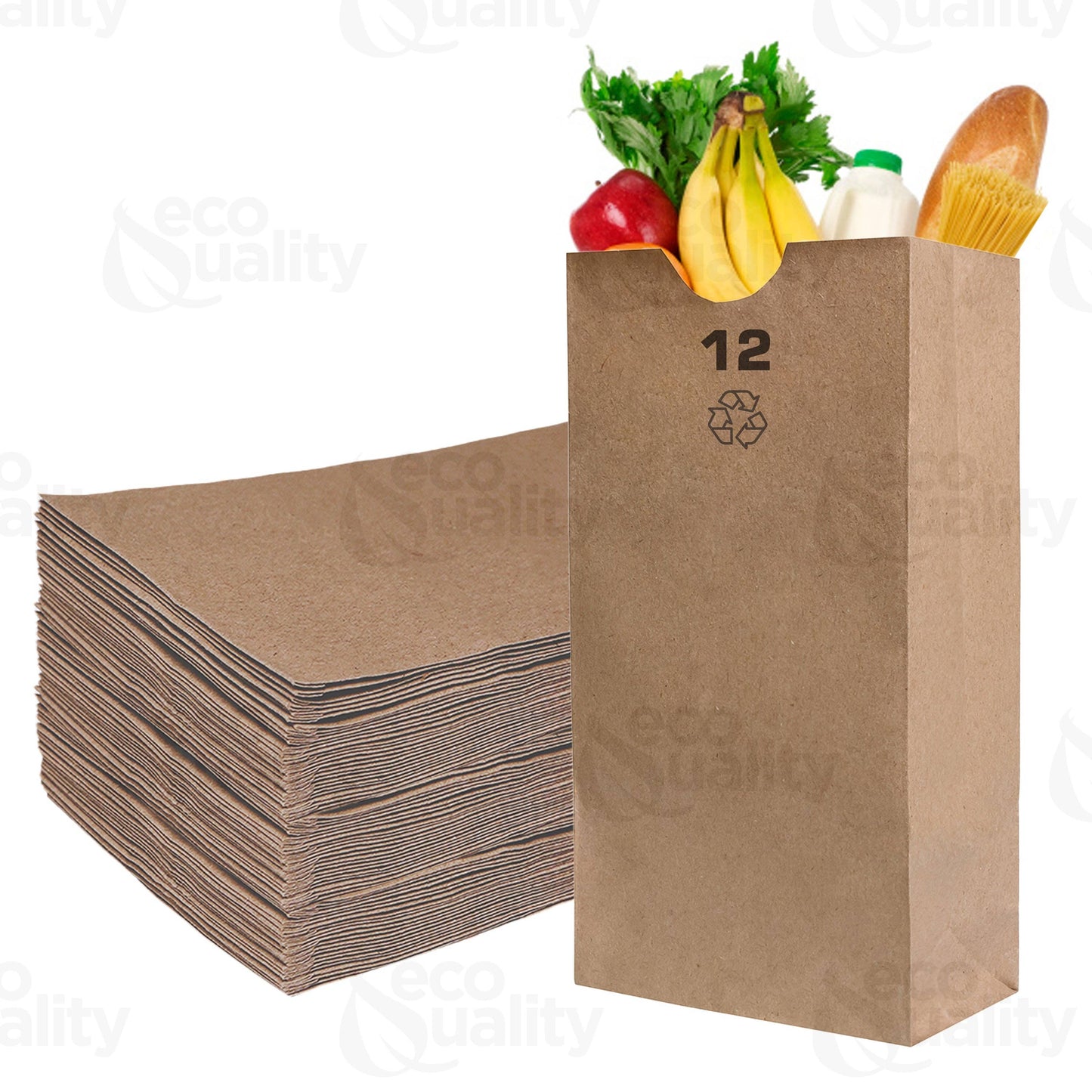 12lb Kraft Brown Bakery Grocery Paper Bags #12 Large Packagi: 100pcs