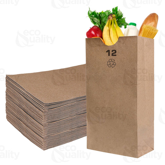 12lb Kraft Brown Bakery Grocery Paper Bags #12 Large Packagi: 100pcs
