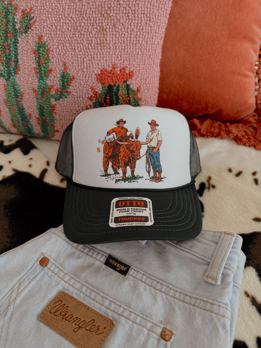 COWBOY RIDING HIGHLAND TRUCKER