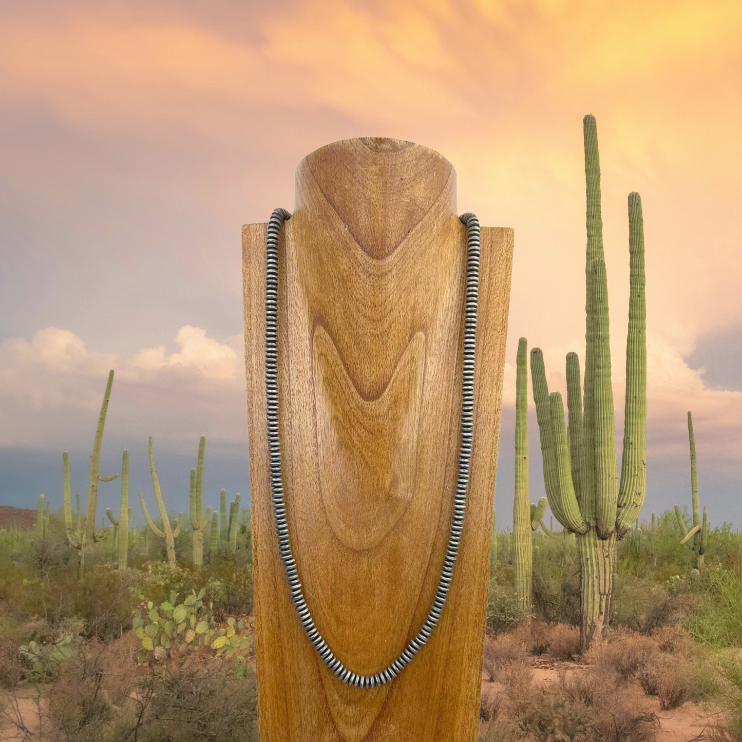 33" 8mm flat Faux Navajo pearl Necklace