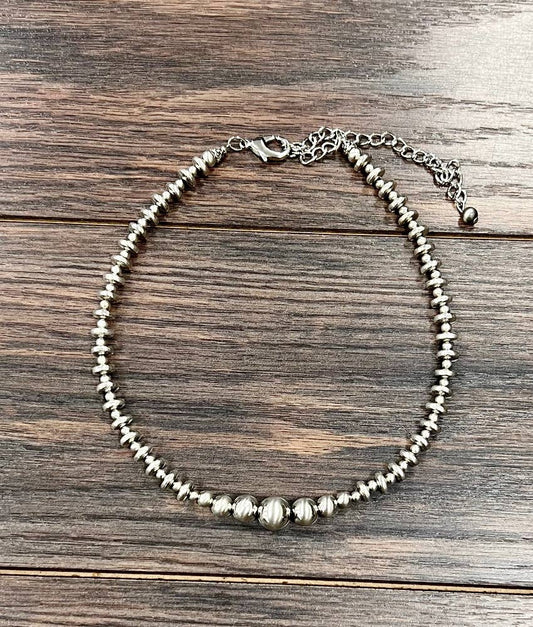 Handmade 15" Silver Navajo Bead Necklace