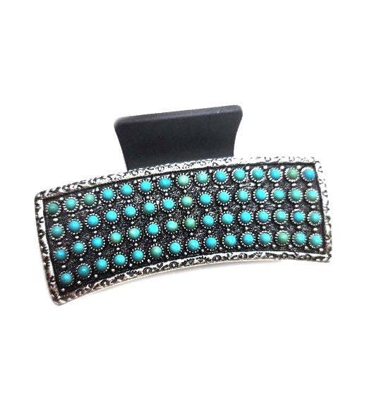 Western Turquoise Dot Bubble Metal Plate Hair Claw