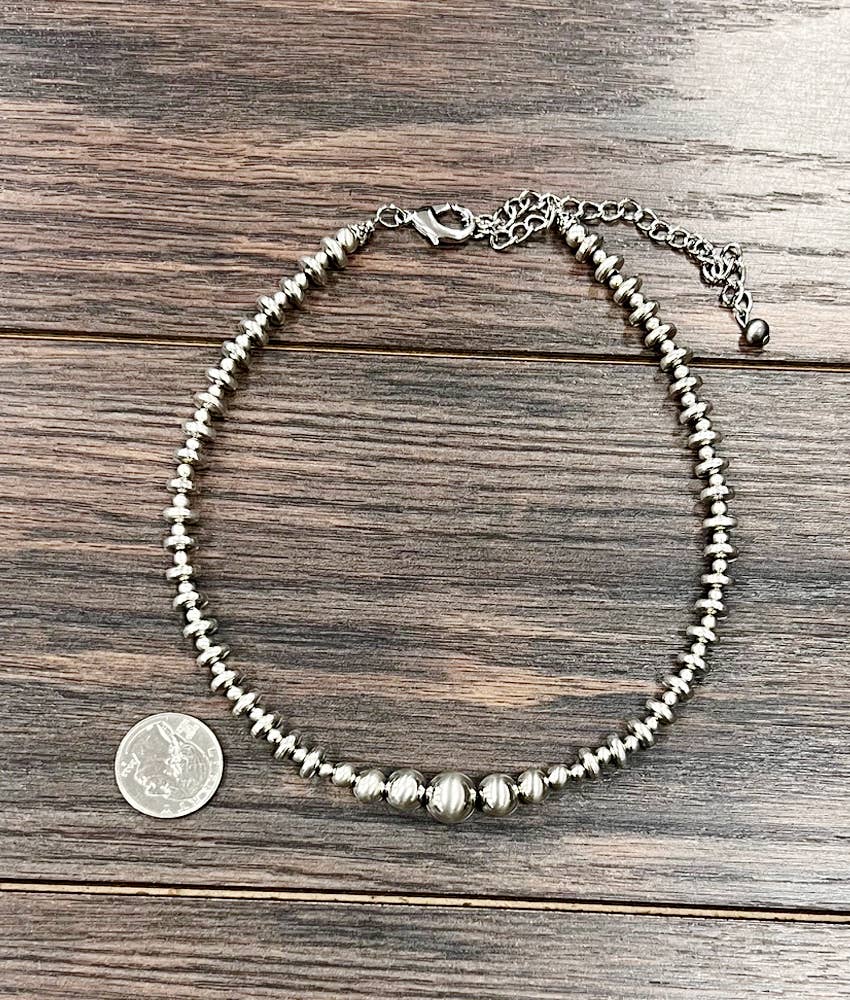Handmade 15" Silver Navajo Bead Necklace