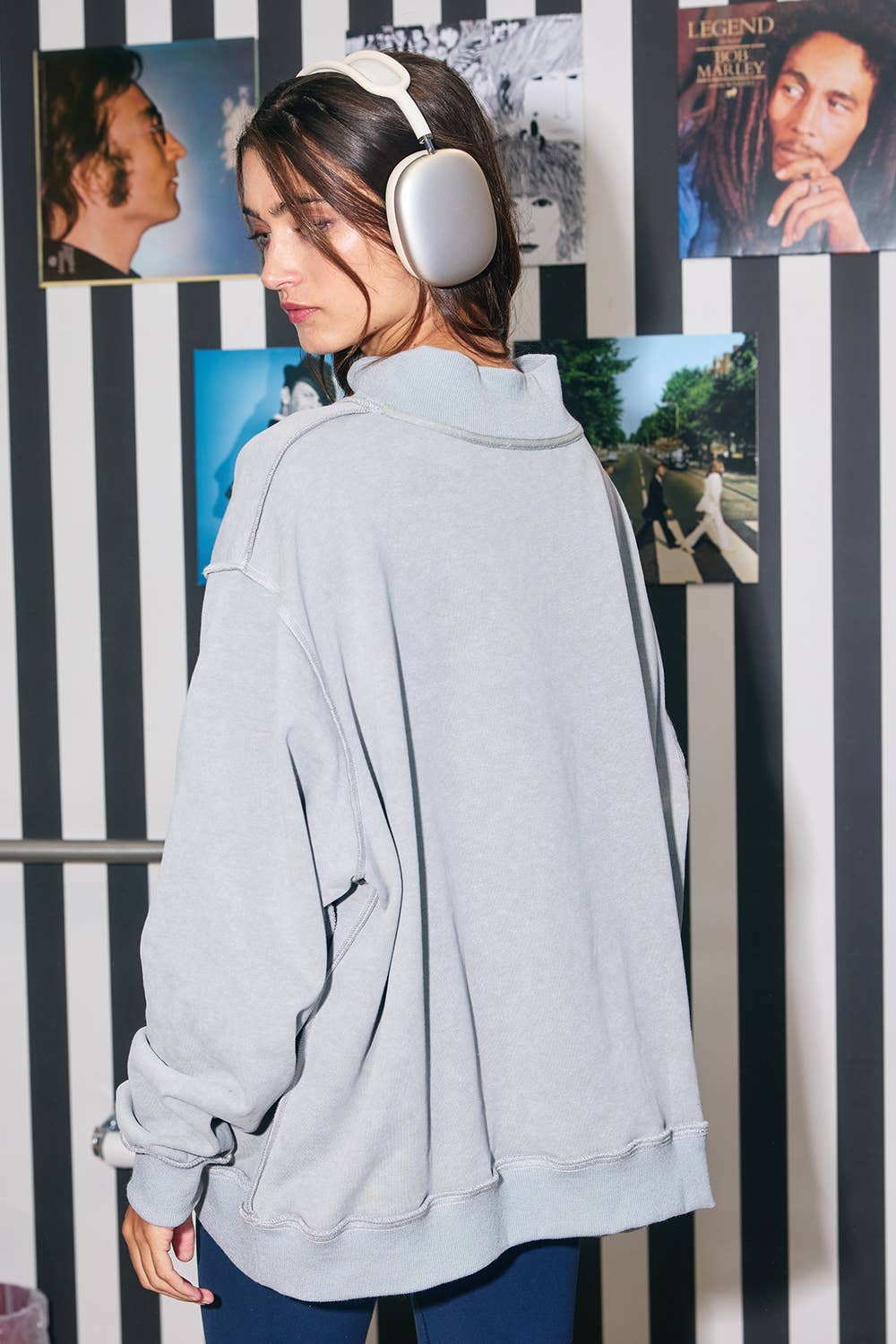 IT2594-3 | Vintage Wash Print Mock Neck Oversized Sweatshirt: SAGE / S/M-L/XL (3-3)