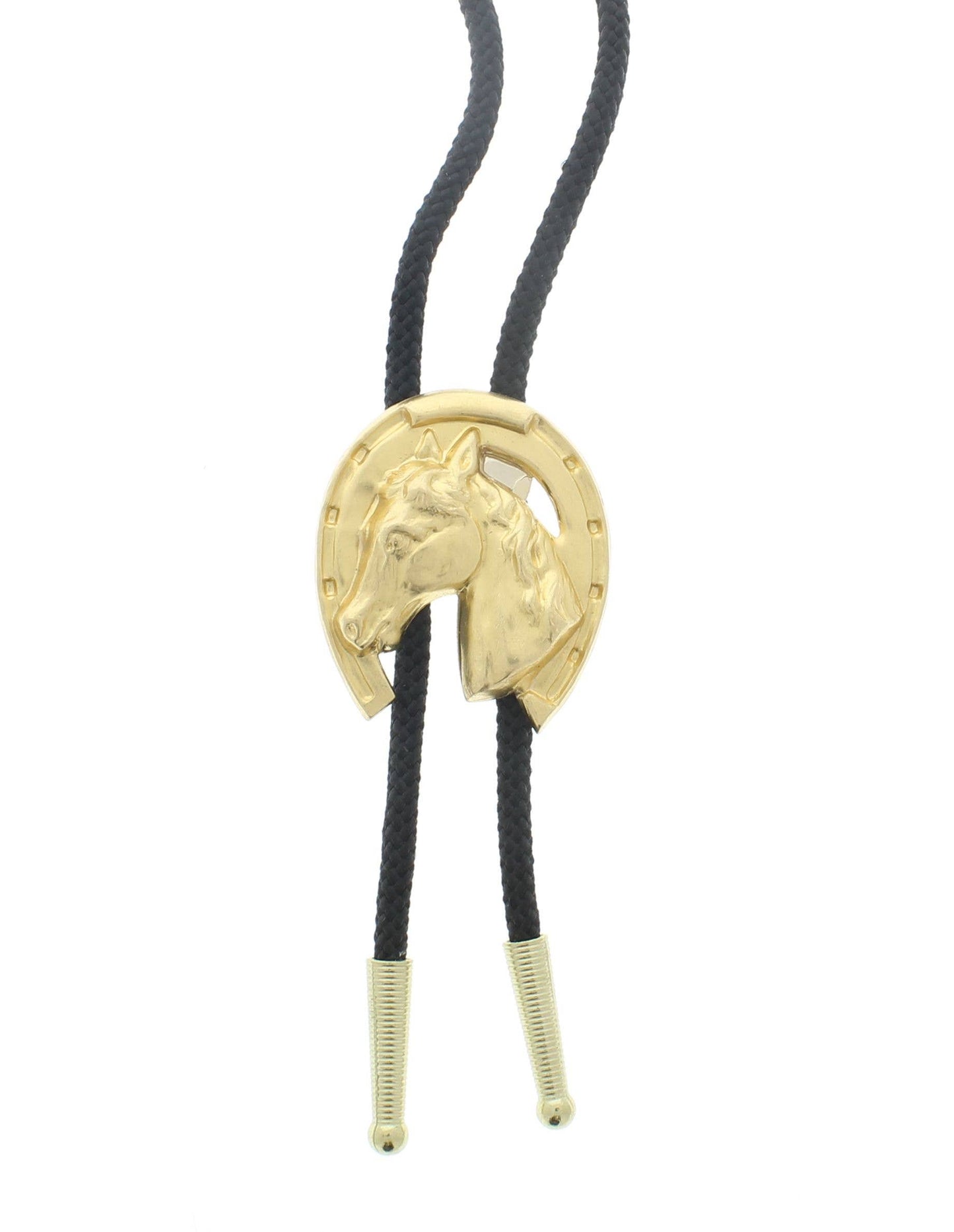 Horse Shoe bolo tie, black cord brass tips