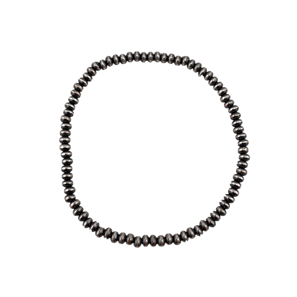 Sterling Silver Navajo Pearl Oxidize Saucer Bead Stretch Bracelet. Available from 3mm to 9mm: 5.5mm