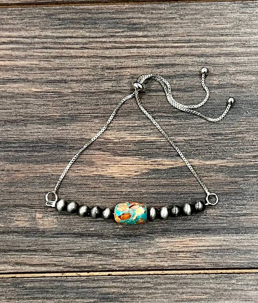 Handmade Gemstone, Brass Adjustable Bracelet