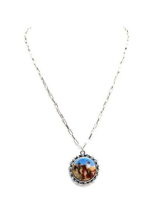 Western Round Portrait Pendant Necklace