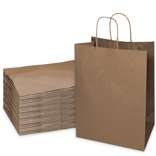 13x7x17 Kraft Brown Paper Gift Bags with Twine Handles: 200 Pcs