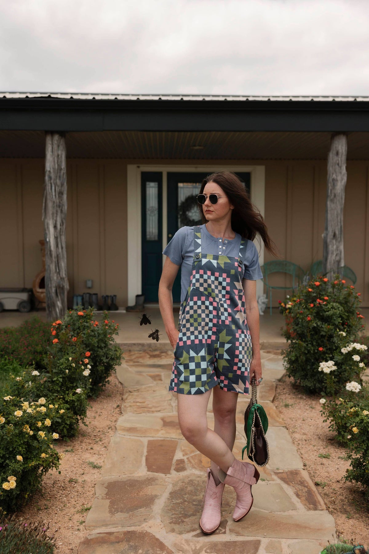 RANCHHOUSE STITCH ROMPER *BLUEGREENS: 3X