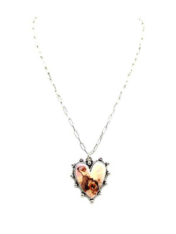 Western Theme Print Heart Necklace