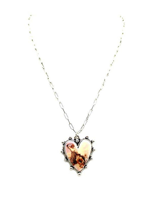 Western Theme Print Heart Necklace