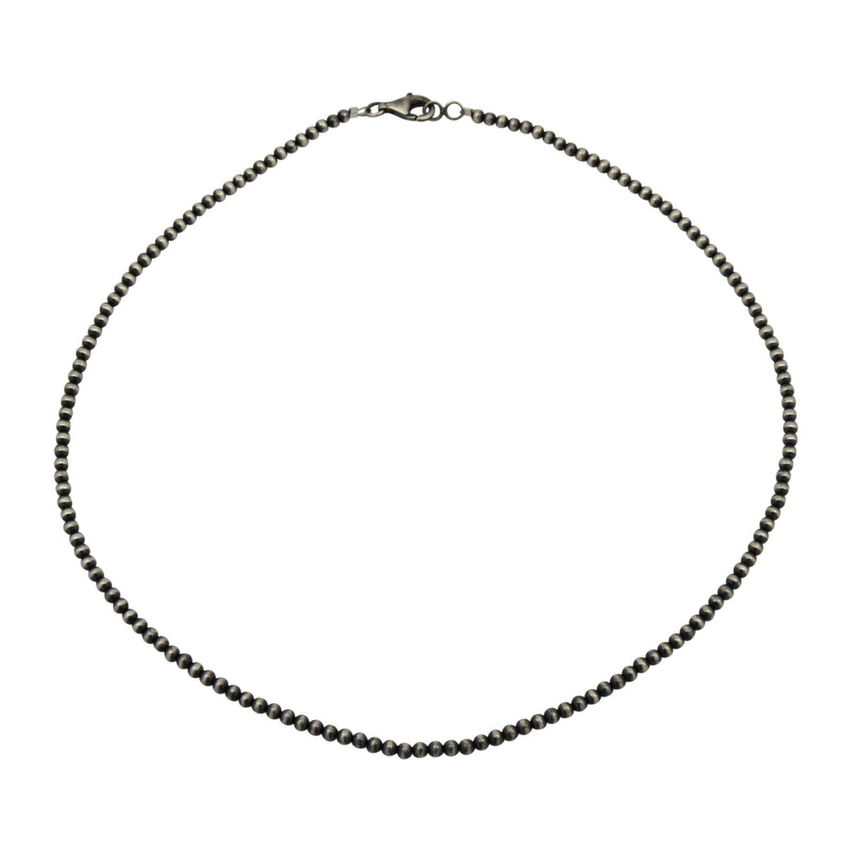 Sterling Silver Navajo Pearl 3mm Oxidize Round Bead Necklace. Available from 14" to 60": 16"