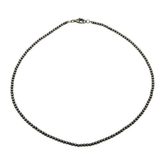 Sterling Silver Navajo Pearl 3mm Oxidize Round Bead Necklace. Available from 14" to 60": 22"