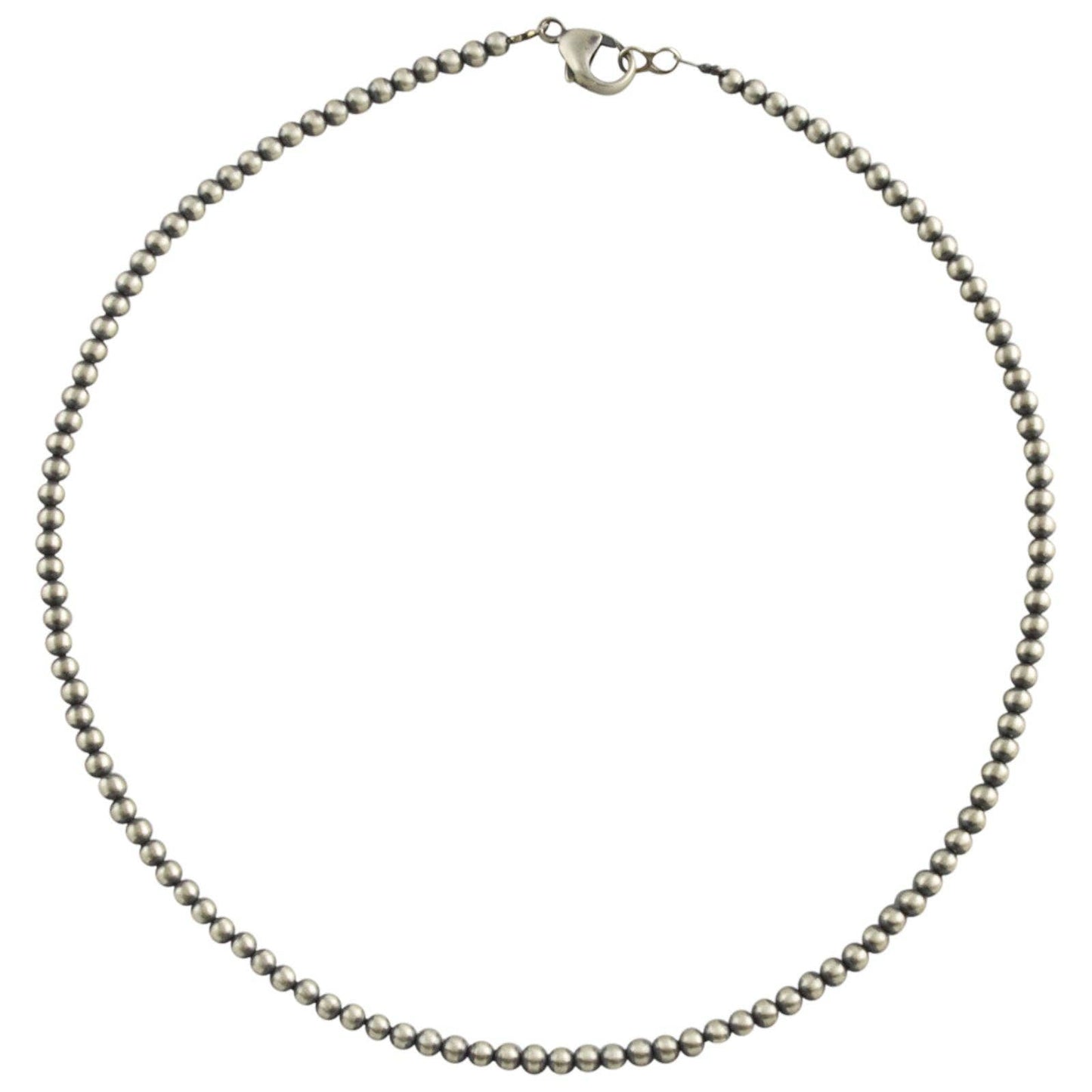Sterling Silver Navajo Pearl 4mm Oxidize Round Bead Necklace. Available from 14" to 60": 16"