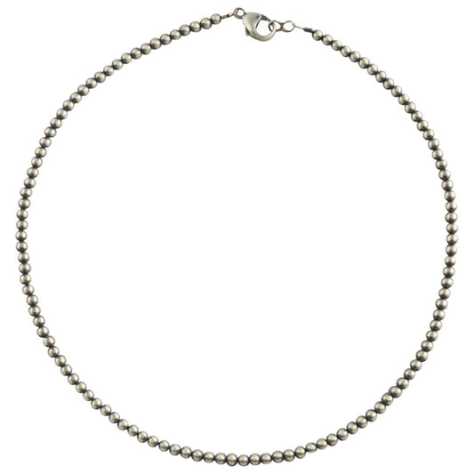 Sterling Silver Navajo Pearl 4mm Oxidize Round Bead Necklace. Available from 14" to 60": 16"