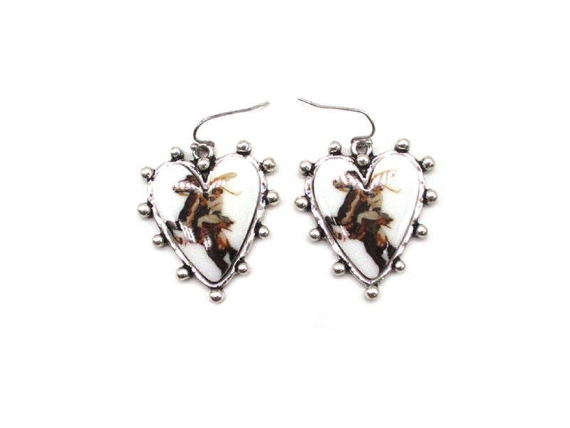 Western Theme Print Heart Earring