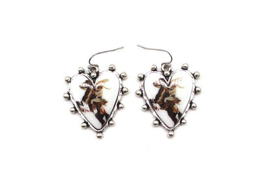 Western Theme Print Heart Earring